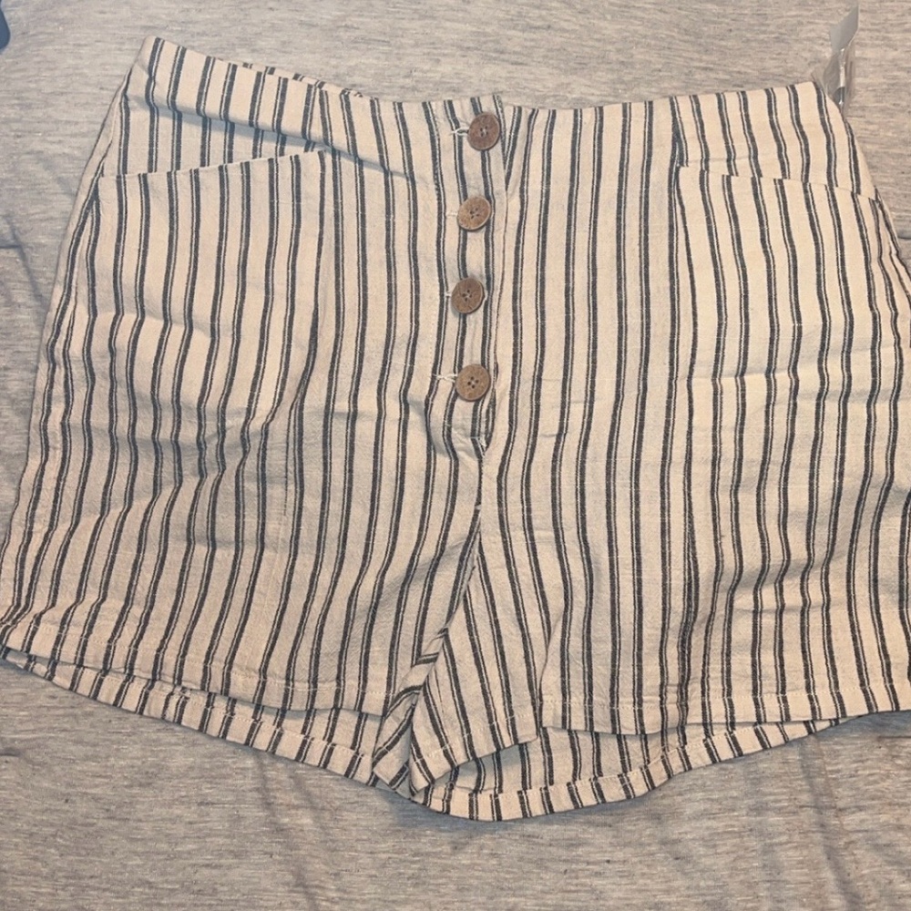 Maurices Cream and Black High Waist linen Shorts